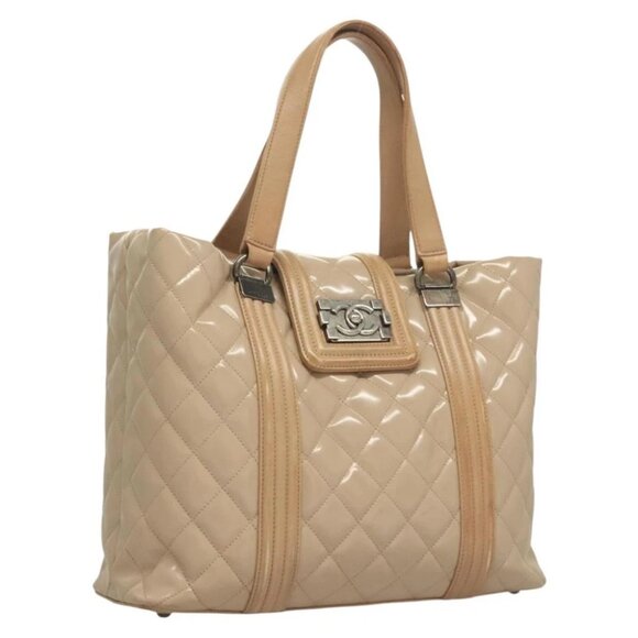CHANEL Matelasse Boy Chanel Hand Bag Patent leather Beige CC - Picture 1 of 15